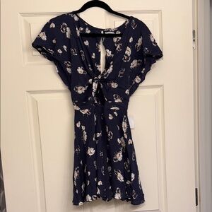 Floral Navy Romper with Tie-Front